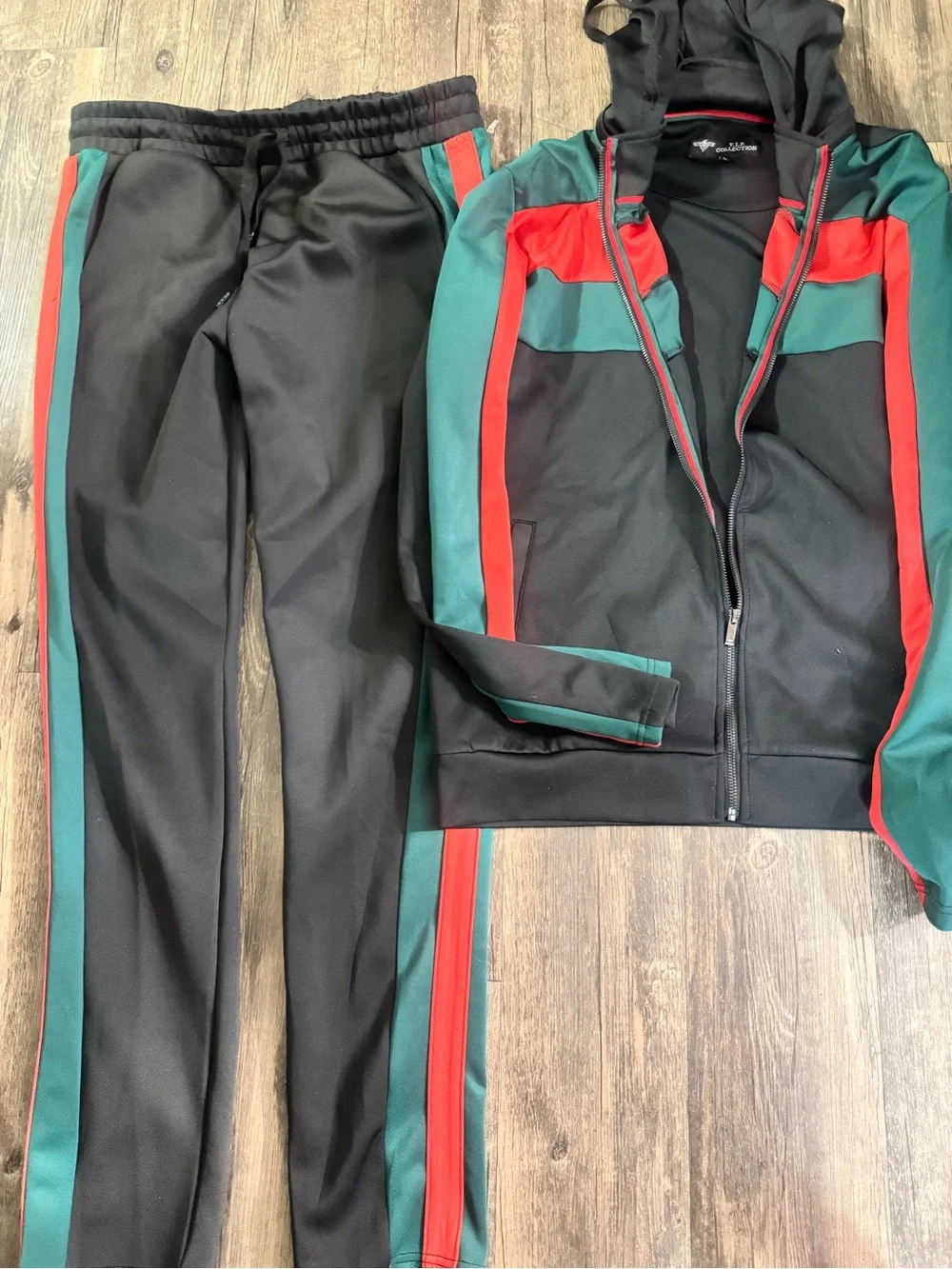 Black Track Pants with Red & Green Side Stripes